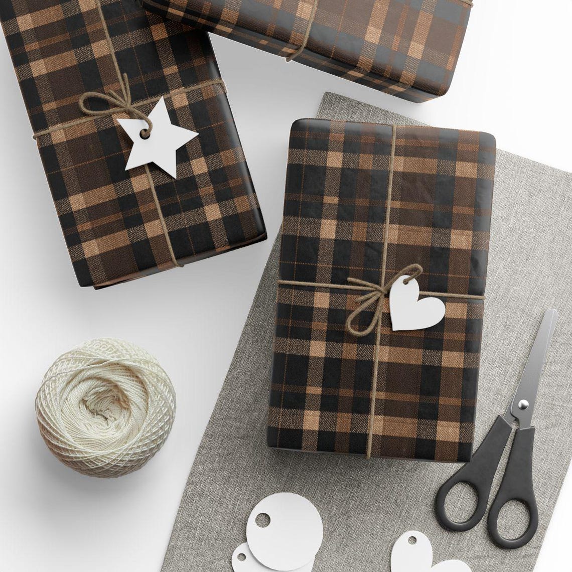Plaid Wrapping Paper Black Brown Check Gift Wrap Roll for Holiday or ...