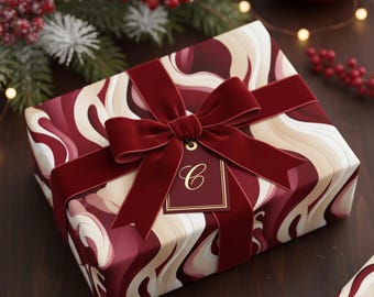 Abstract Swirls Wrapping Paper: Modern Maroon & Cream Gift Wrap