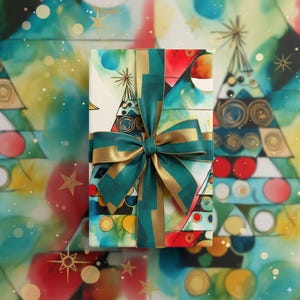 Abstract Christmas Wrapping Paper Colorful Gift Wrap Holiday Paper Festive Gift Wrap Geometric Christmas Tree Design Christmas Art Paper image 5