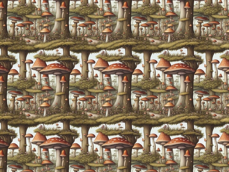 Papel de regalo con diseño de setas: diseño de bosque terroso, papel de regalo inspirado en la naturaleza. imagen 7
