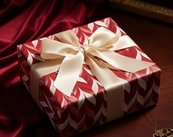 Papel de regalo rojo crema con estampado abstracto de hojas: Envoltorio de regalo moderno y festivo
