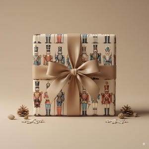 Christmas Gift Wrap Nutcracker Toy Soldier Gift Wrapping Paper Festive Green Beige Wrap Tan Xmas Detailed Soldiers Holiday Gift Wrap Roll