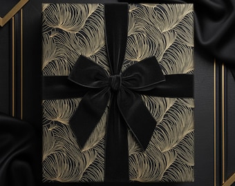 Papel de regalo Art Déco en oro negro: elegante papel de regalo con diseño de espiral.