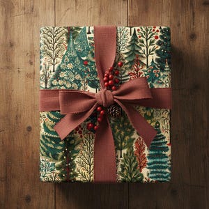 Vintage Christmas Wrapping Paper: Retro Holiday Tree Gift Wrap