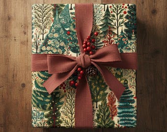 Vintage Christmas Wrapping Paper: Retro Holiday Tree Gift Wrap