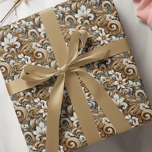 Embossed Wrapping Paper, Baroque Ornate Floral Brown Gold, Vintage ...