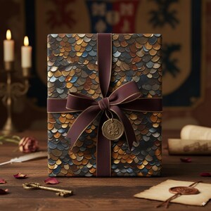 Metallic Dragon Scale Wrapping Paper: Luxury Fantasy Gift Wrap, Medieval image 2