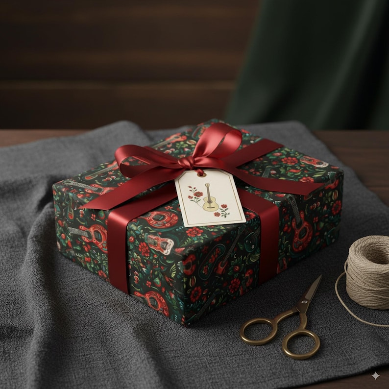 Papel de regalo para guitarra eléctrica: Envoltorio floral para regalo musical imagen 3