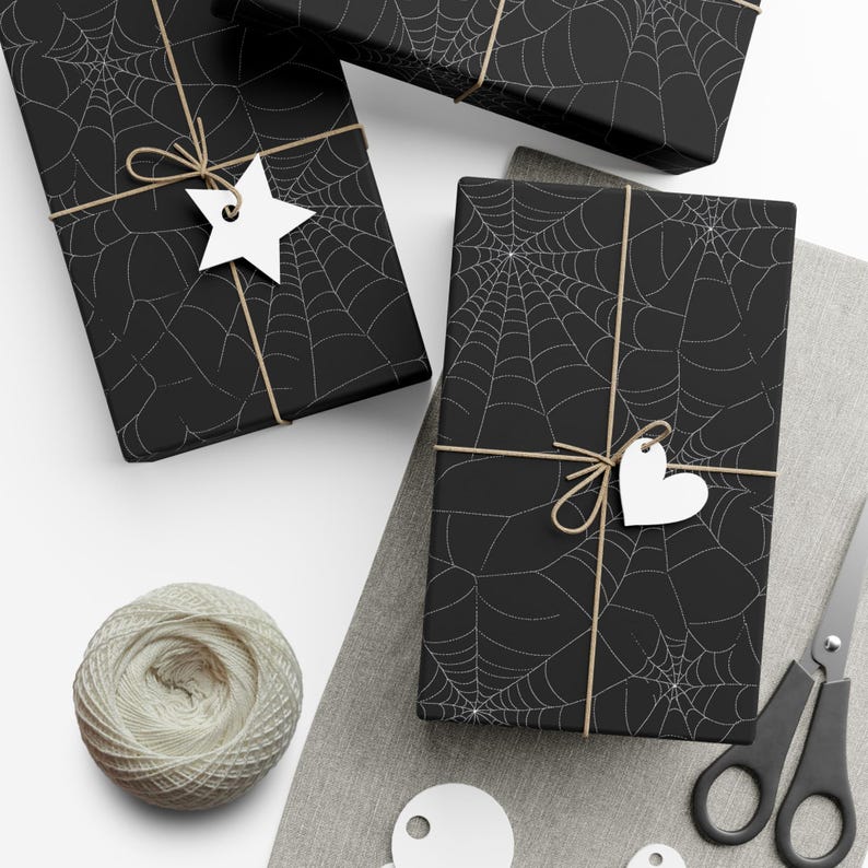 Spiderweb Halloween Wrapping Paper: Black & White Spooky Gift Wrap image 4