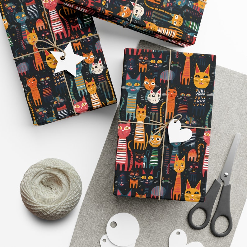 Colorful Cat Gift Wrap: Whimsical Kitten Wrapping Paper image 6