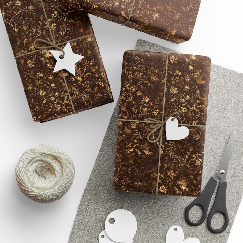 Dark Brown Gold Floral Wrapping Paper: Elegant Moody Gift Wrap image 12