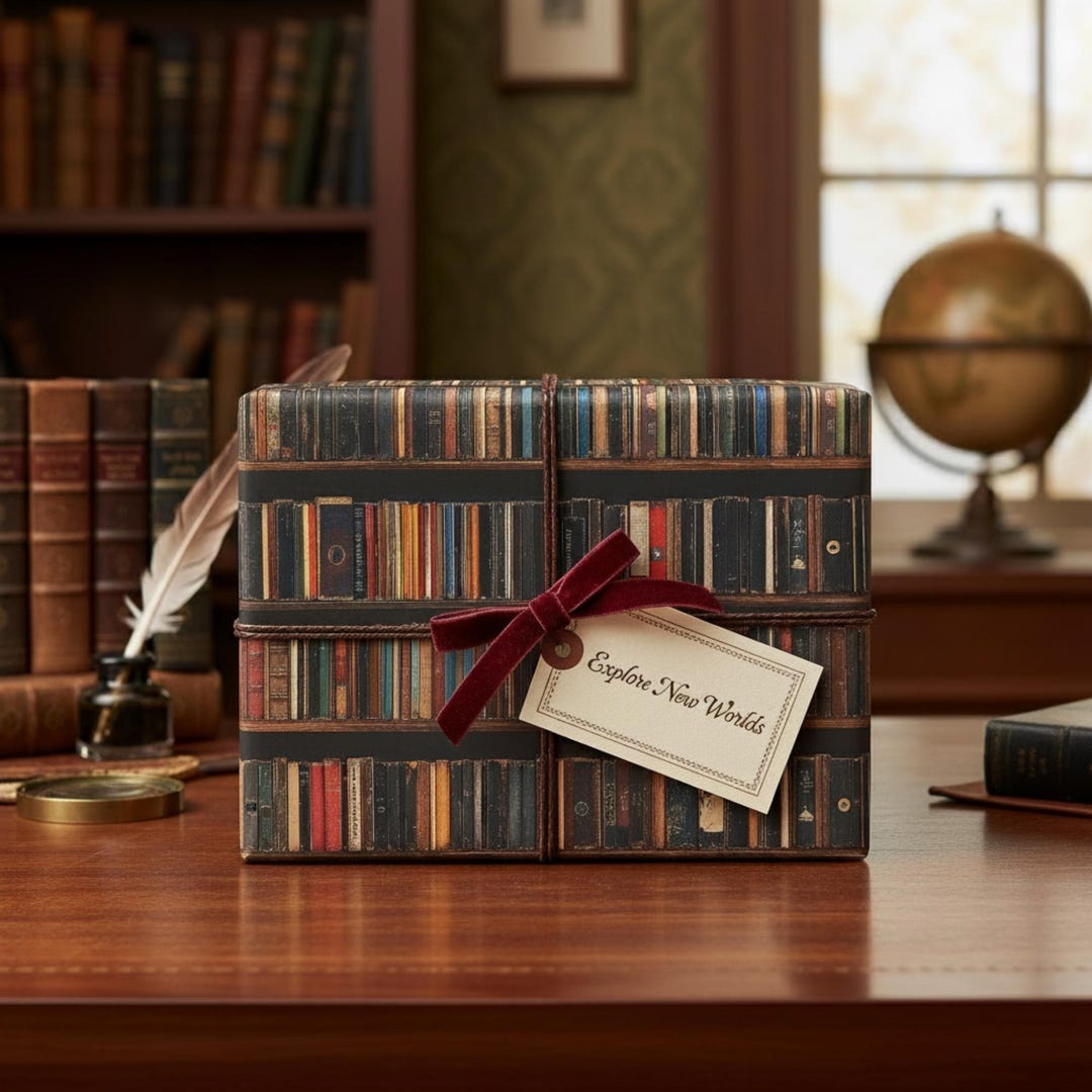 Vintage Book Wrapping Paper: Library Bookshelf Gift Wrap, Old Book ...