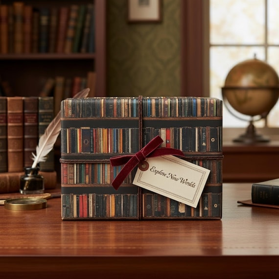 Vintage Book Wrapping Paper: Library Bookshelf Gift Wrap, Old Book Spines