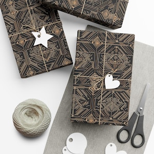 Art Deco Geometric Wrapping Paper Vintage Gift Wrap Elegant Black Gold Design Luxury Paper Modern Artistry Perfect for Birthdays Weddings