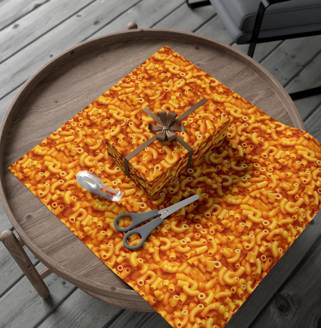 Mac N Cheese Wrapping Paper Vibrant Design Gift Wrap Yellow Macaroni