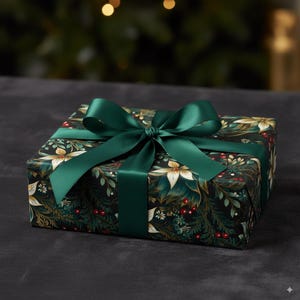Floral Christmas Wrapping Paper: Holly Berry, Red Berries, Green Blooms
