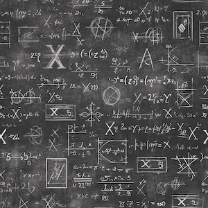 Black chalkboard-themed wrapping paper with white mathematical equations, ideal for educational gifts and celebrations.