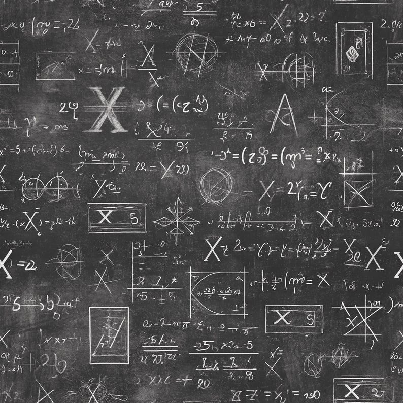 Black chalkboard-themed wrapping paper with white mathematical equations, ideal for educational gifts and celebrations.