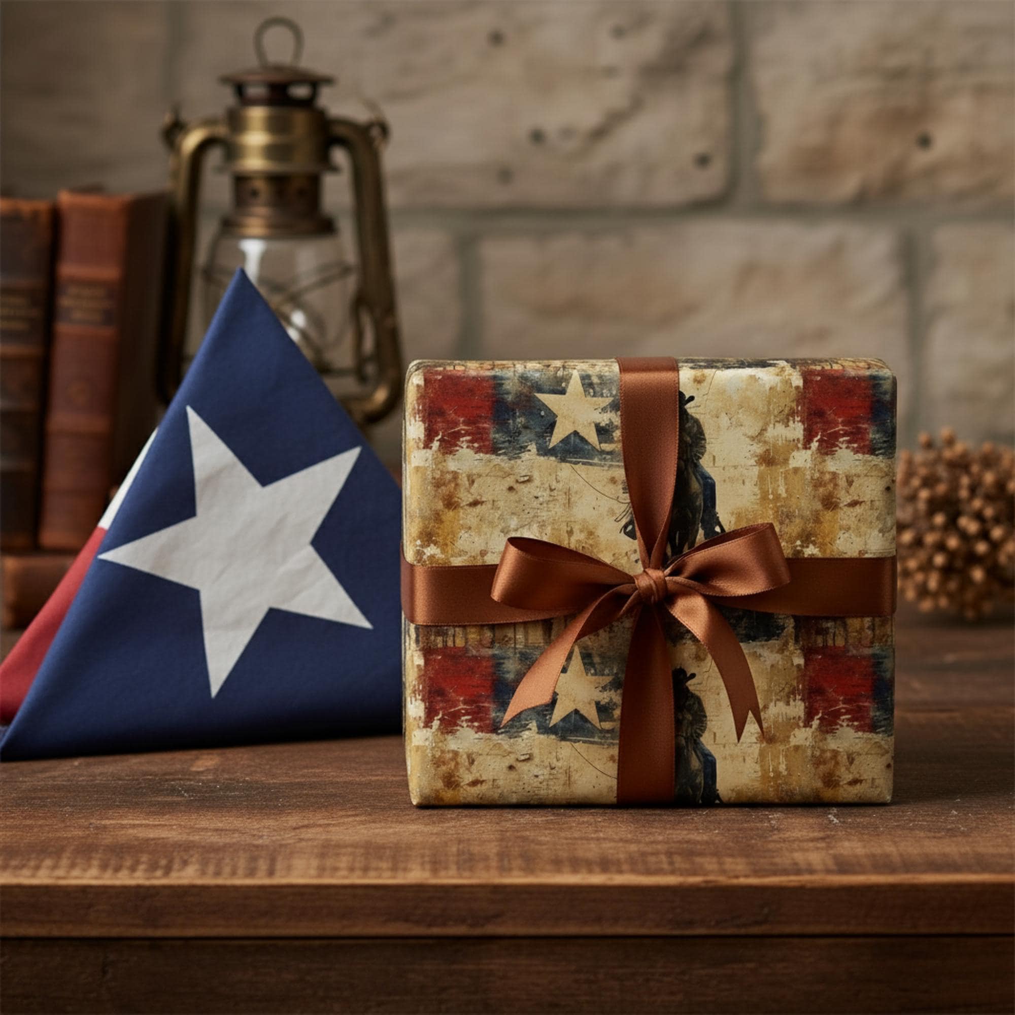 Linelglobal - Grande Sacchetto Regalo A Tema Cowboy Per Uomo - 32 Cm Con Biglietto E Carta Imballo - Perfetto Per Feste Western E Rodeo