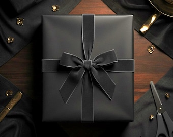 Black Gift Wrap: Solid Color Dark Black Wrapping Paper