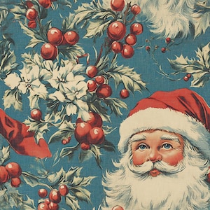 Vintage Santa Claus Blue Christmas Wrapping Paper – Festive Gift Wrap Roll image 6