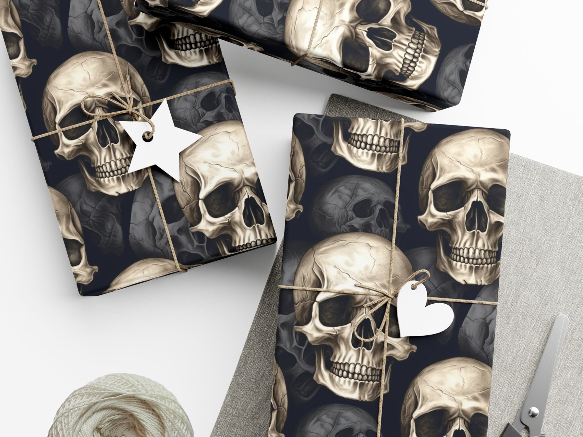 Papier De Soie Halloween 50x35 Cm - Motif Tête De Mort Et Feuilles, Pour Emballage Cadeau Ou Déco