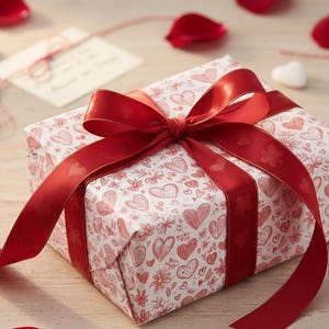 Red Heart & Floral Gift Wrap: Valentine&#39;s Day Wrapping Paper
