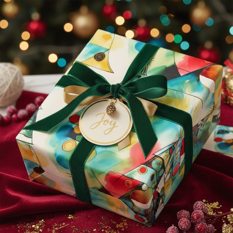 Abstract Christmas Wrapping Paper Colorful Gift Wrap Holiday Paper Festive Gift Wrap Geometric Christmas Tree Design Christmas Art Paper image 1