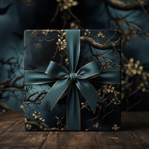Majestic Ravens Gift Wrapping Paper Hand Drawn Birds Forest Inspired Design Thick Paper Gift Wrap Black Perfect for Any Occasion Dark Winter