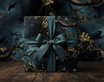 Majestic Ravens Gift Wrapping Paper Hand Drawn Birds Forest Inspired Design Thick Paper Gift Wrap Black Perfect for Any Occasion Dark Winter