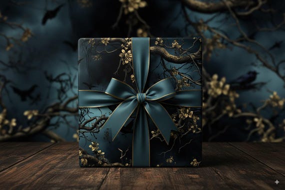 Majestic Ravens Gift Wrapping Paper Hand Drawn Birds Forest Inspired Design Thick Paper Gift Wrap Black Perfect for Any Occasion Dark Winter