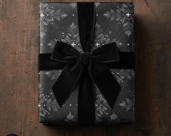 Black Snowflake Gift Wrap, Elegant Holiday Wrapping Paper
