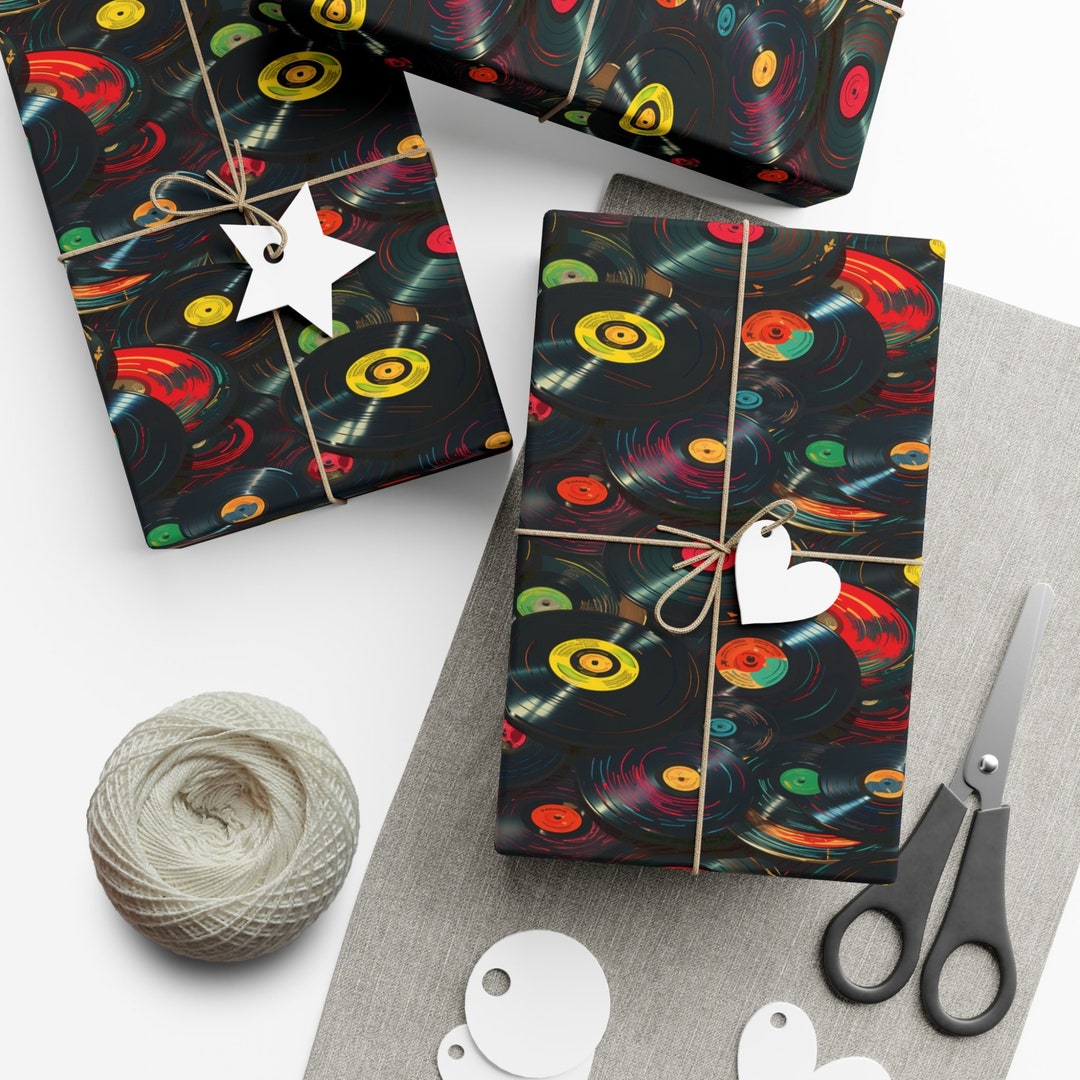 Vinyl Record Gift Wrapping Paper: Vibrant Colors, Music Lover's Design ...