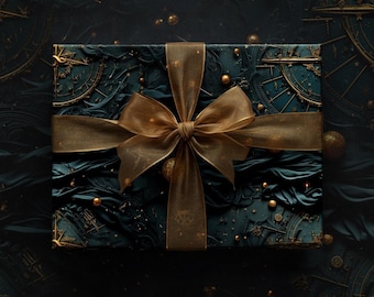 Gold Clock Wrapping Paper, Elegant Black Gift Wrap