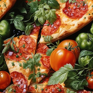 Italian Pizza and Tomato Wrapping Paper Delicious Design Fresh Ingredients Vibrant Red Tomatoes Pizza Paper Italian Cuisine Funny Gift Wrap