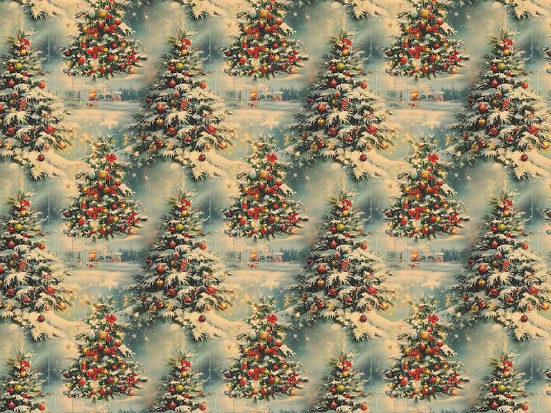 Vintage Christmas Wrapping Paper: Festive Tree, Snowy Scene (Holiday Wrap) image 7