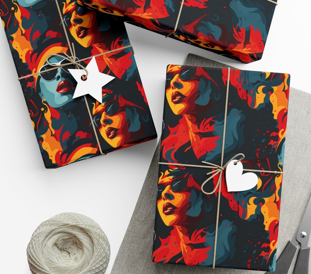 Pop Art Wrapping Paper Taylor Swift Sophisticated Women Gift Wrap Modern Art Design Red Lipstick