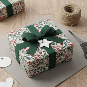 Christmas Berry Gift Wrap Natural Foliage Pattern Wrapping Paper Red Green Gift Wrap Berries Leaves Flowers Red and Green Nature Design