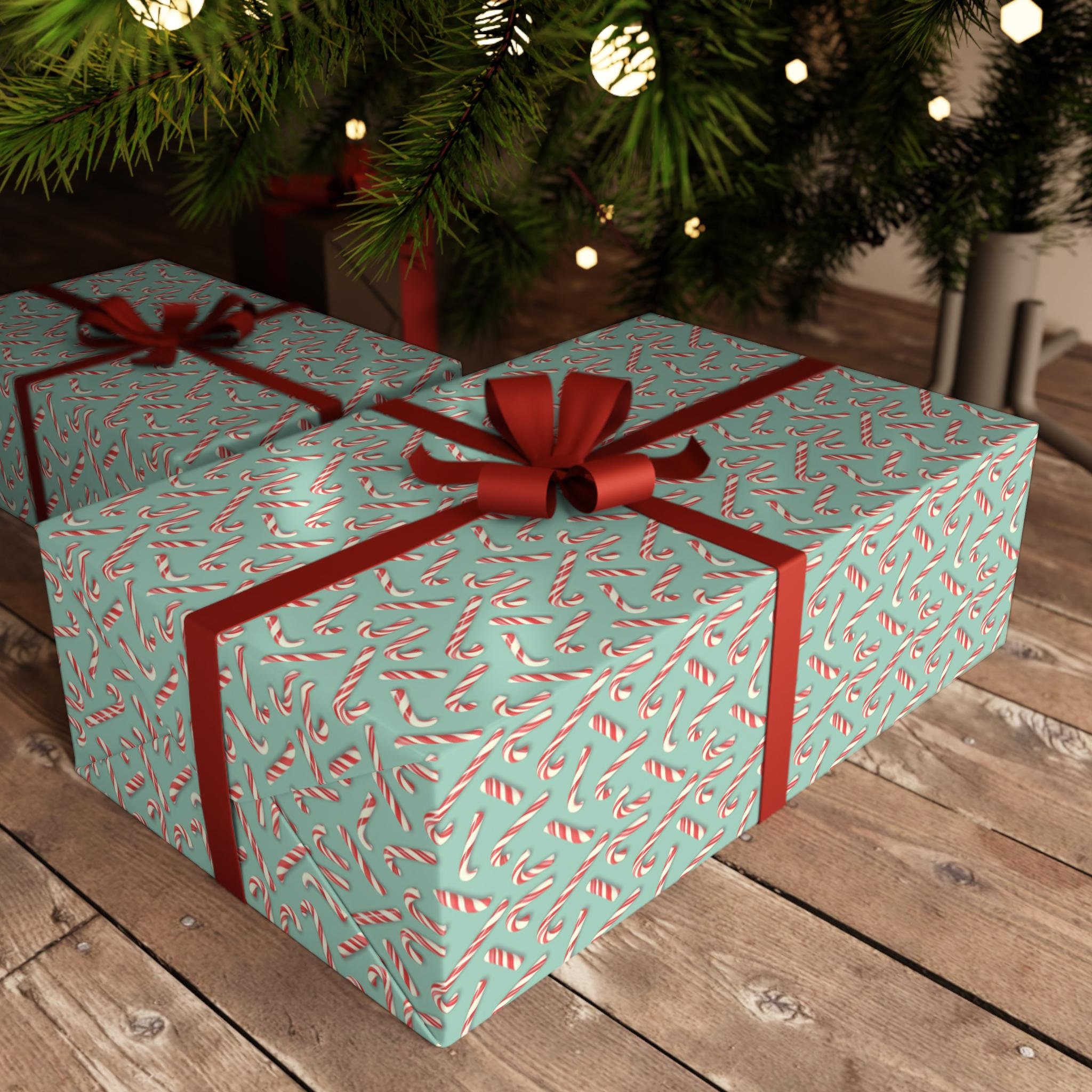 Candy Cane Christmas Wrapping Paper: Red and White Peppermint Print, Mint Holiday Paper