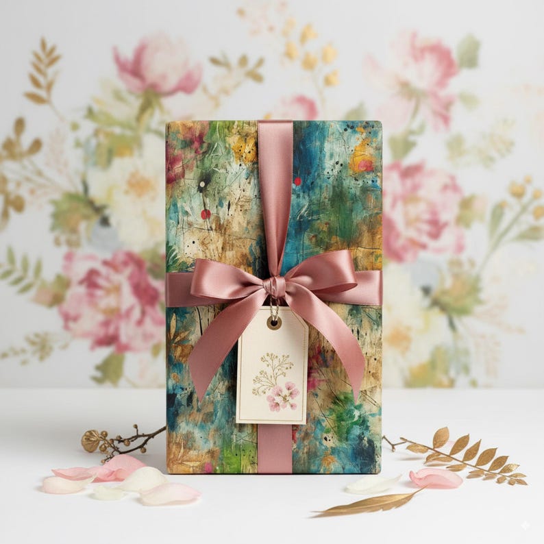 Abstract Floral Wrapping Paper: Rustic Spring Gift Wrap image 1