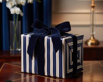 Navy Cream Striped Wrapping Paper: Elegant Gift Wrap for All Occasions