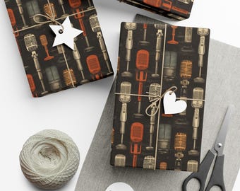 Vintage Microphone Wrapping Paper: Retro Music Lover Gift Wrap