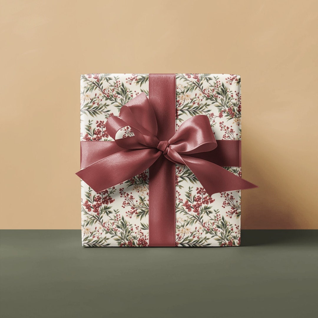 Vintage Beauty Gift Wrapping Paper Vibrant Red Berries Lush Green Foliage Wedding Luxury Gift Wrap Unique Floral Berry Olive Branch Pretty Etsy UK