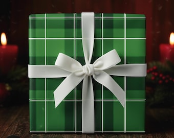 Green Plaid Christmas Wrapping Paper Roll Holiday Tartan Gift Wrap for Presents