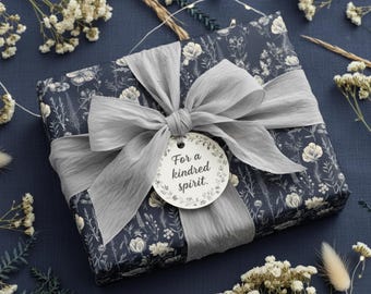 Navy Floral Wrapping Paper: Elegant Botanical Blueprint Gift Wrap