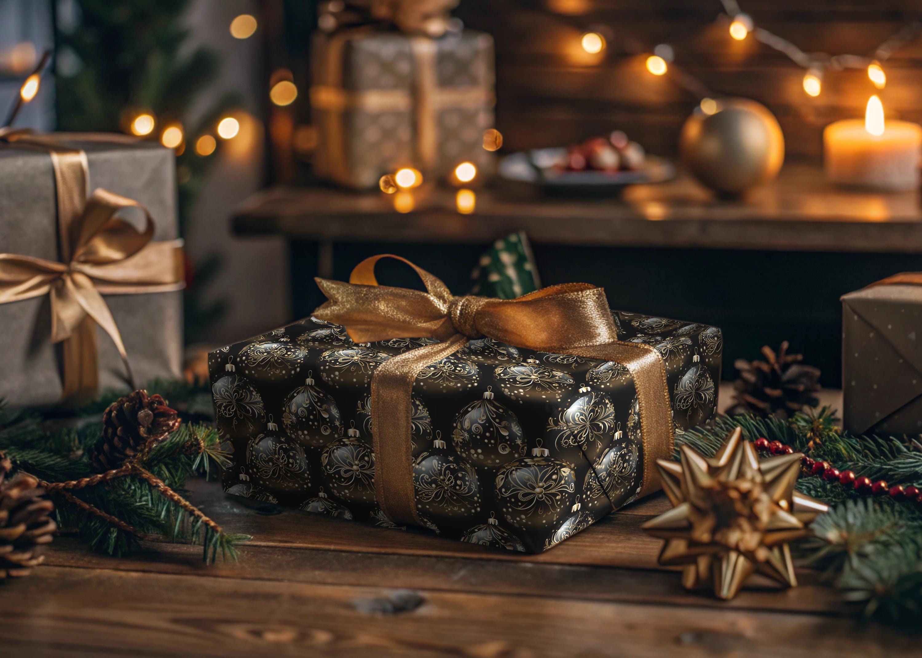 Black and Gold Ornament Gift Wrap Elegant Christmas Wrapping Paper Black Luxury Gift Wrap Roll for Sophisticated Holiday Presents Minimal Etsy UK