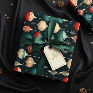 1960s Christmas Wrapping Paper Ornament Gift Wrap Roll Vibrant Ornaments Navy Teal Orange Retro Christmas Gift Vintage Wrapping Roll Holiday
