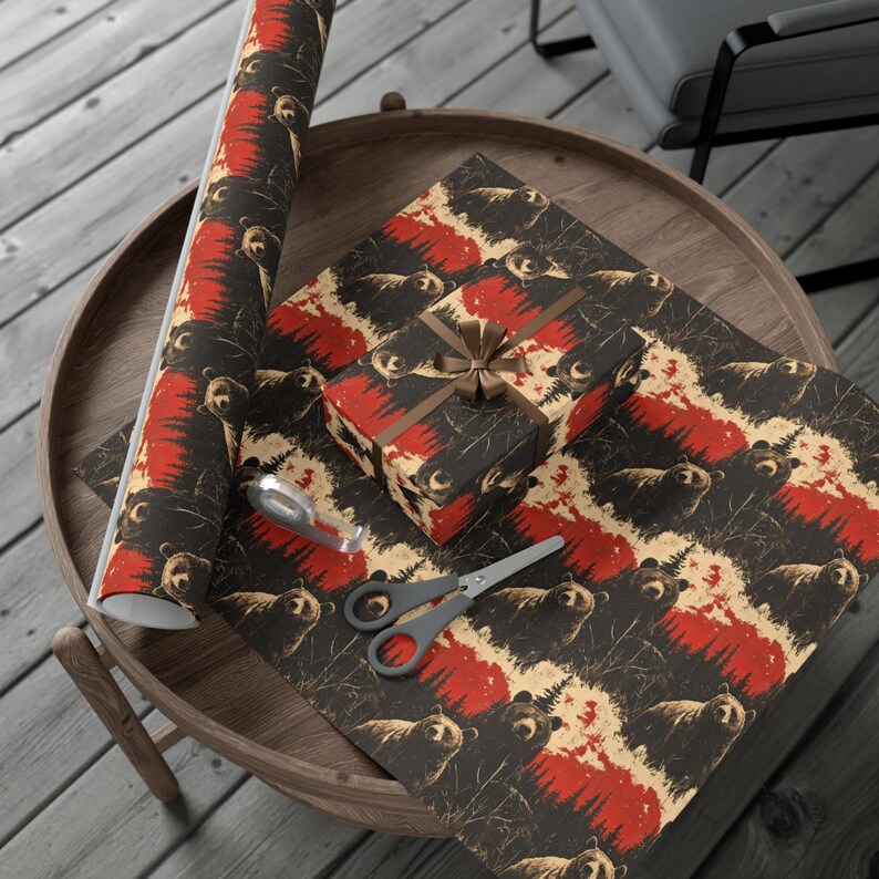 Rustic Brown Bear Wrapping Paper: Nature Forest Gift Wrap, Wilderness Camping Gift image 7