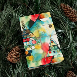 Abstract Christmas Wrapping Paper Colorful Gift Wrap Holiday Paper Festive Gift Wrap Geometric Christmas Tree Design Christmas Art Paper image 4