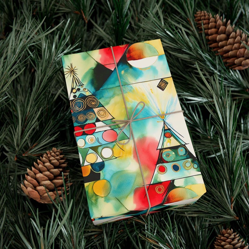 Abstract Christmas Wrapping Paper Colorful Gift Wrap Holiday Paper Festive Gift Wrap Geometric Christmas Tree Design Christmas Art Paper image 4